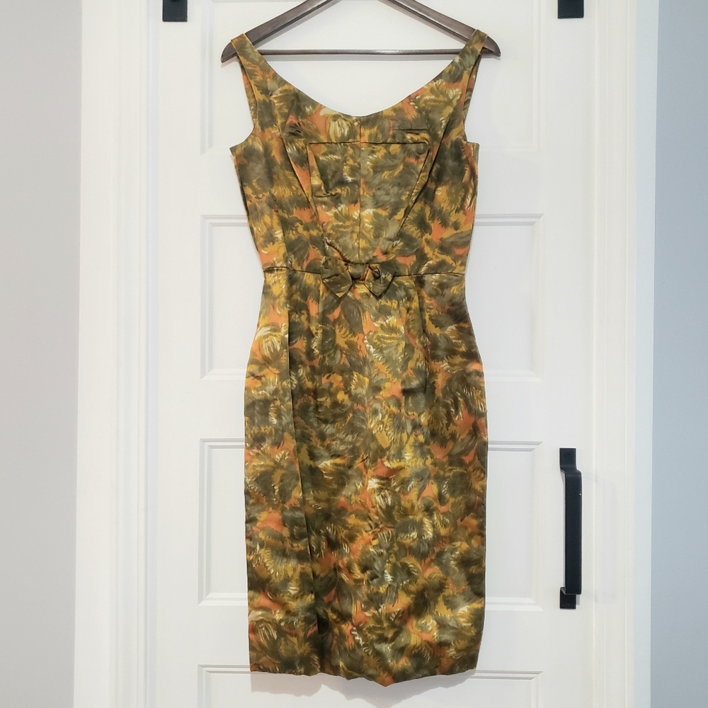 1950s Anthony Sofio Womens 4 Satin Floral Sheath Dress Sleeveless Knee Length